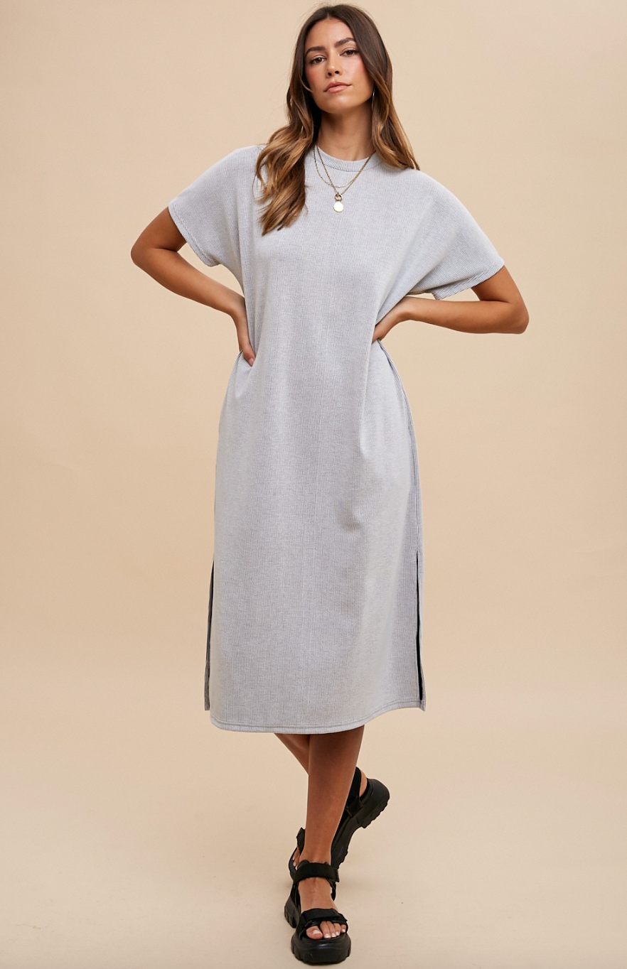 Textured Stripe Midi Knit Dress