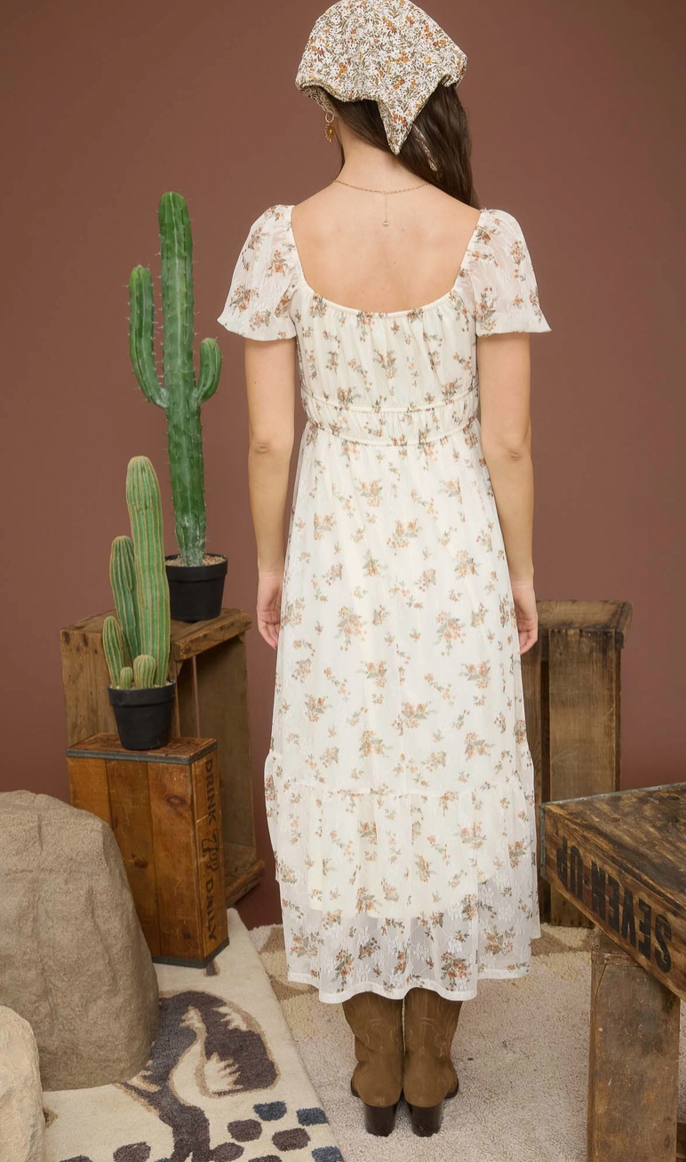 Puff Sleeve Front Tie Midi Dress
