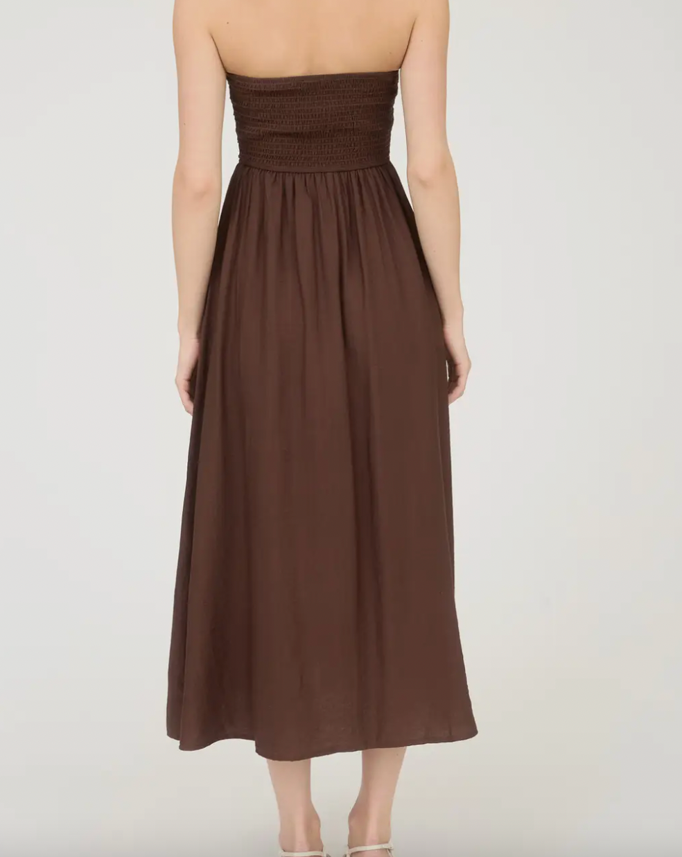Pleated Bodice Strapless Midi Sundress