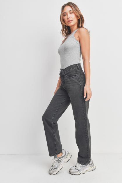 black criss cross straight jeans