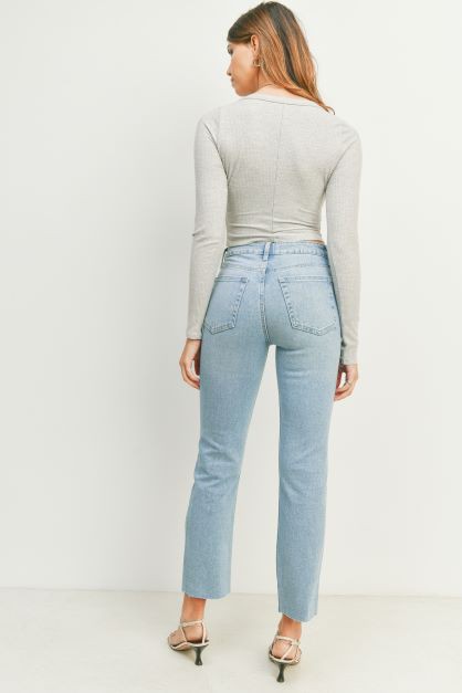 cut off straight leg jean raw hem