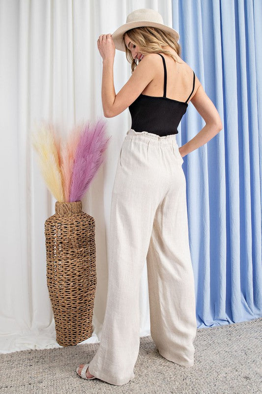 womens smocked waist linen pant