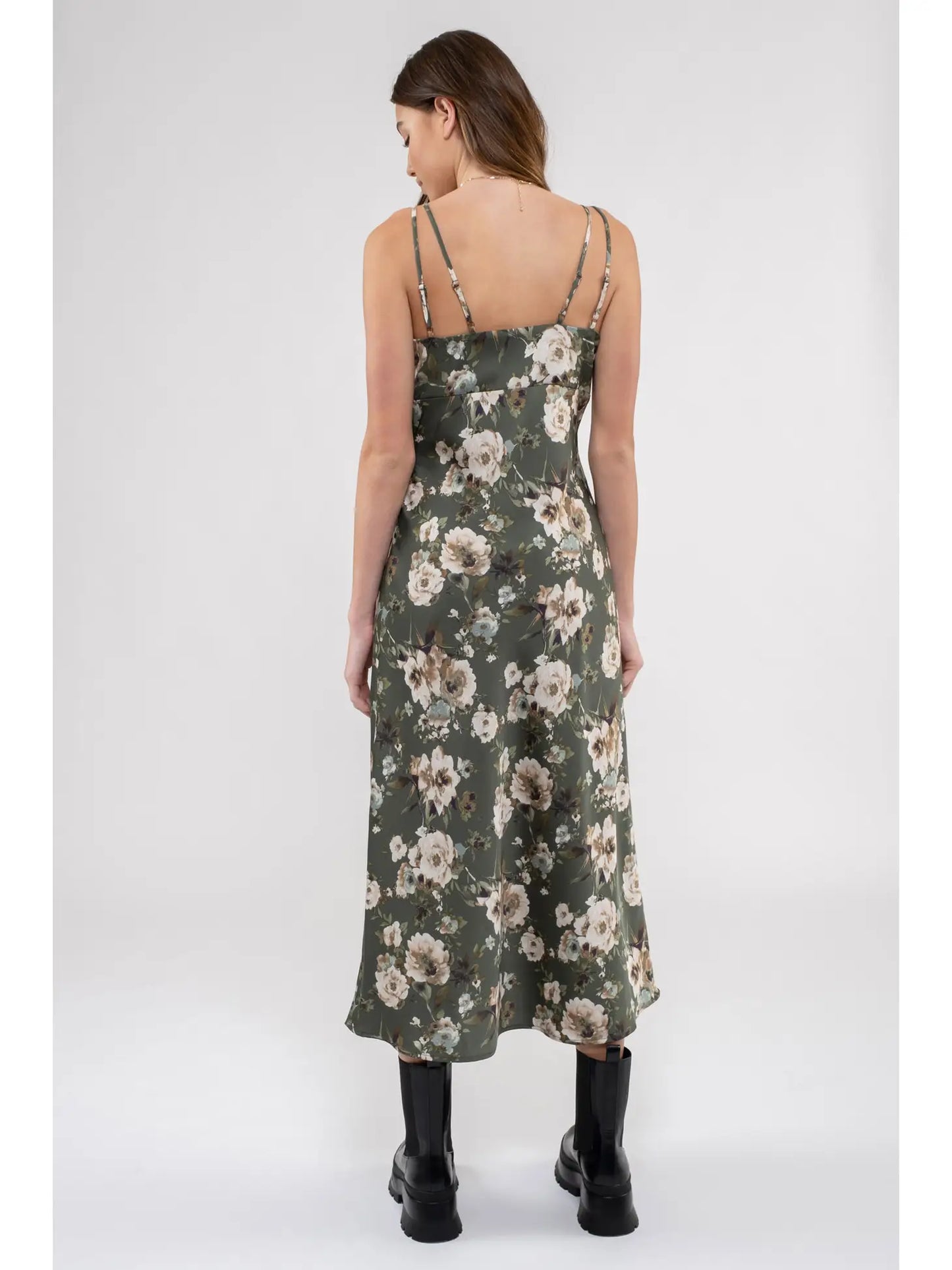 Satin floral midi dress