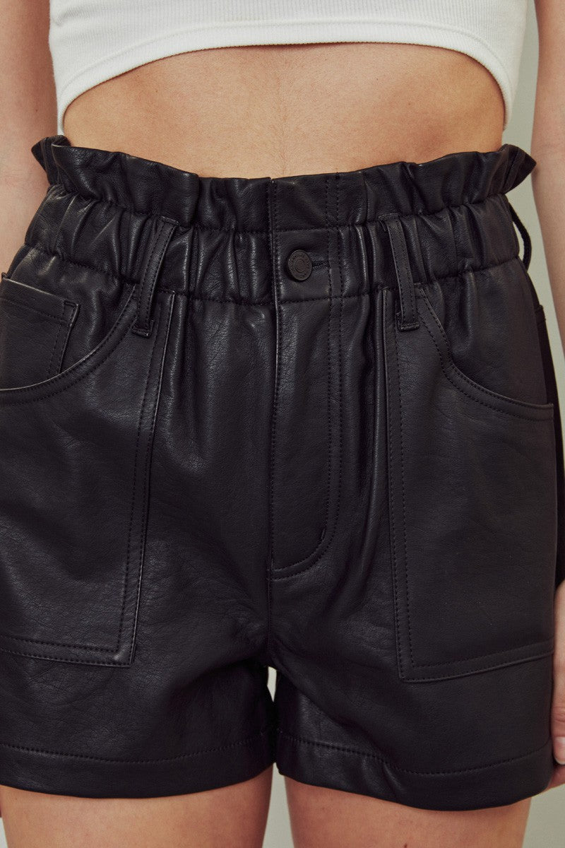 Vegan Leather Paper Bag Shorts