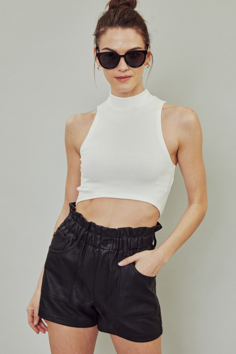 Vegan Leather Paper Bag Shorts