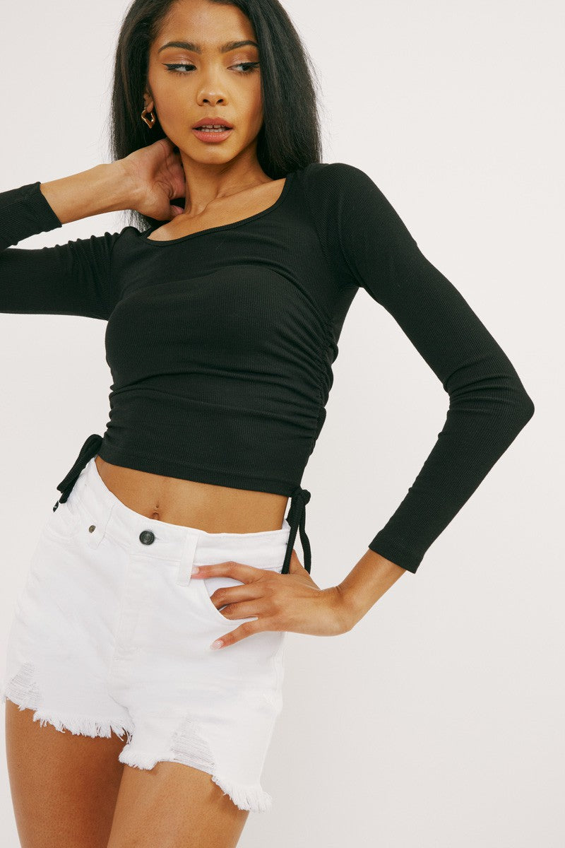 Hazel High Rise White Denim Shorts