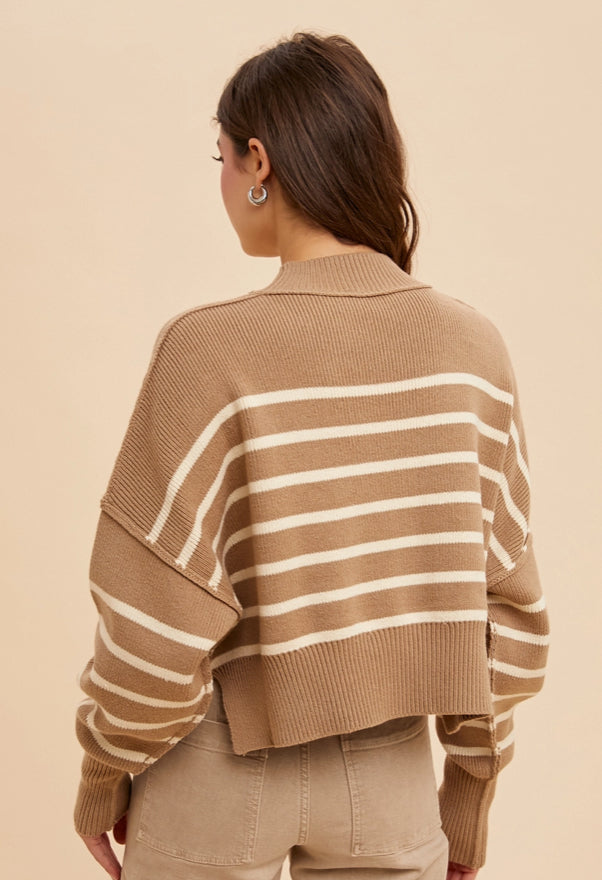 Striped Mock Neck Cropped Sweater