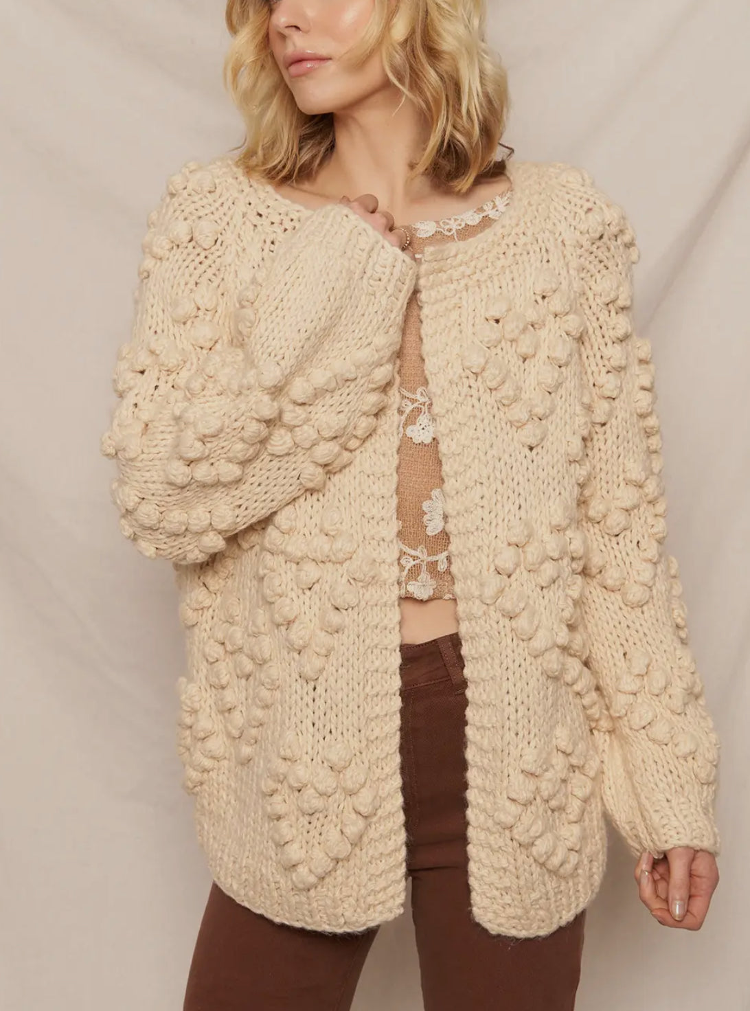 Heart Pom Pom open cardigan