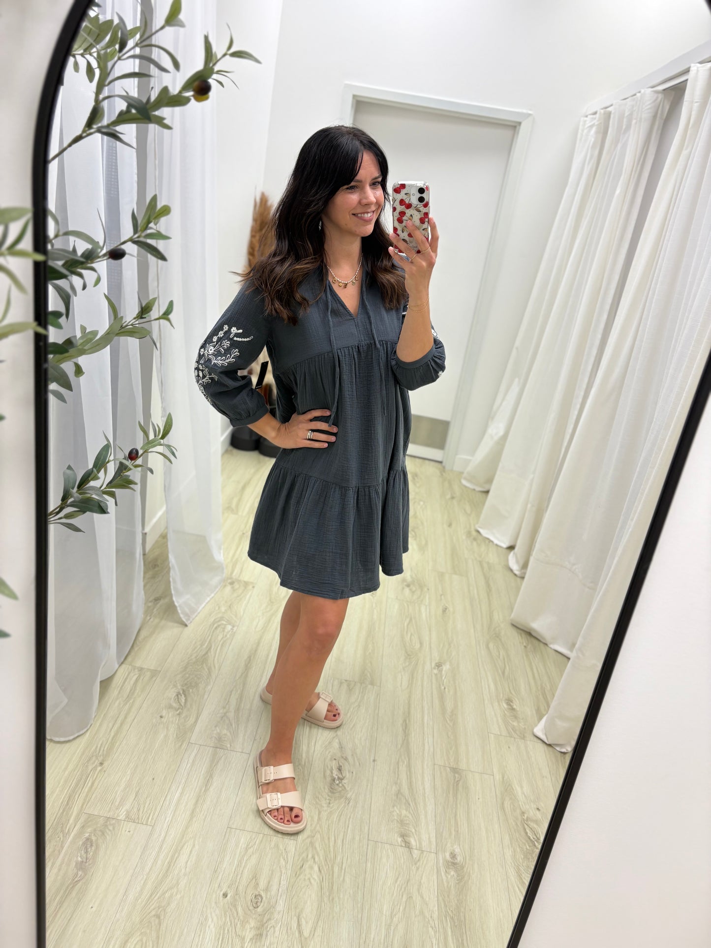 Rua Embroidery V Neck Dress