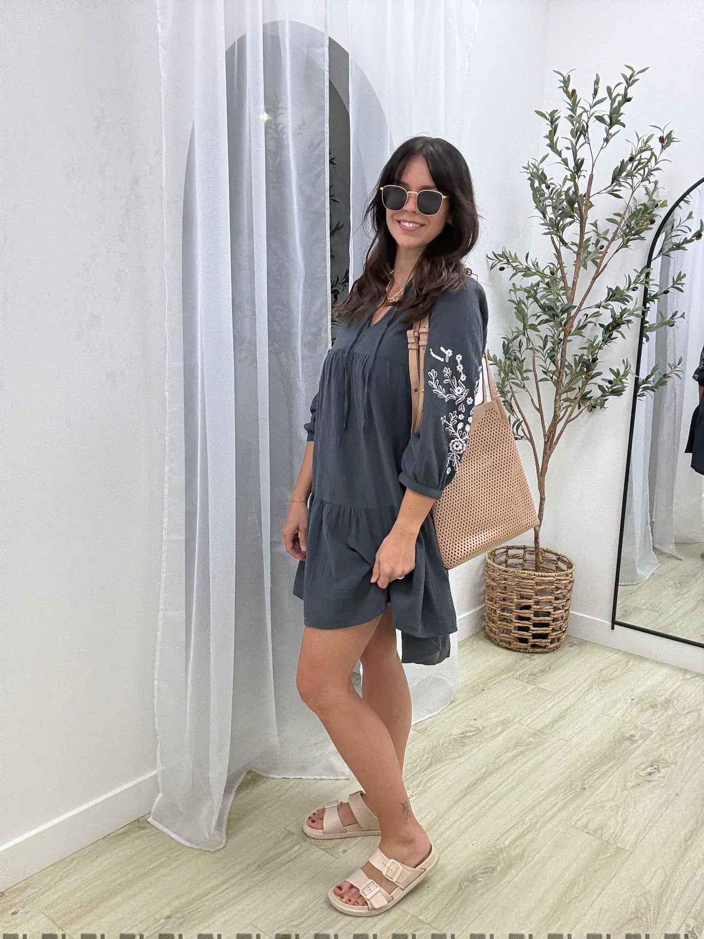 Rua Embroidery V Neck Dress