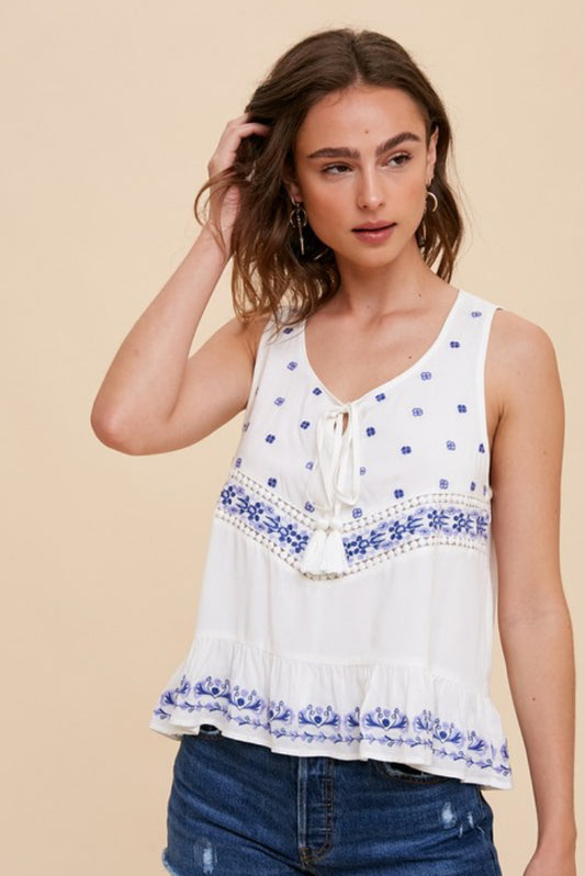 Embroidered Tie Tank