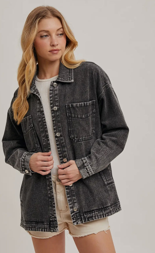 Button Down Denim Shirt Jacket
