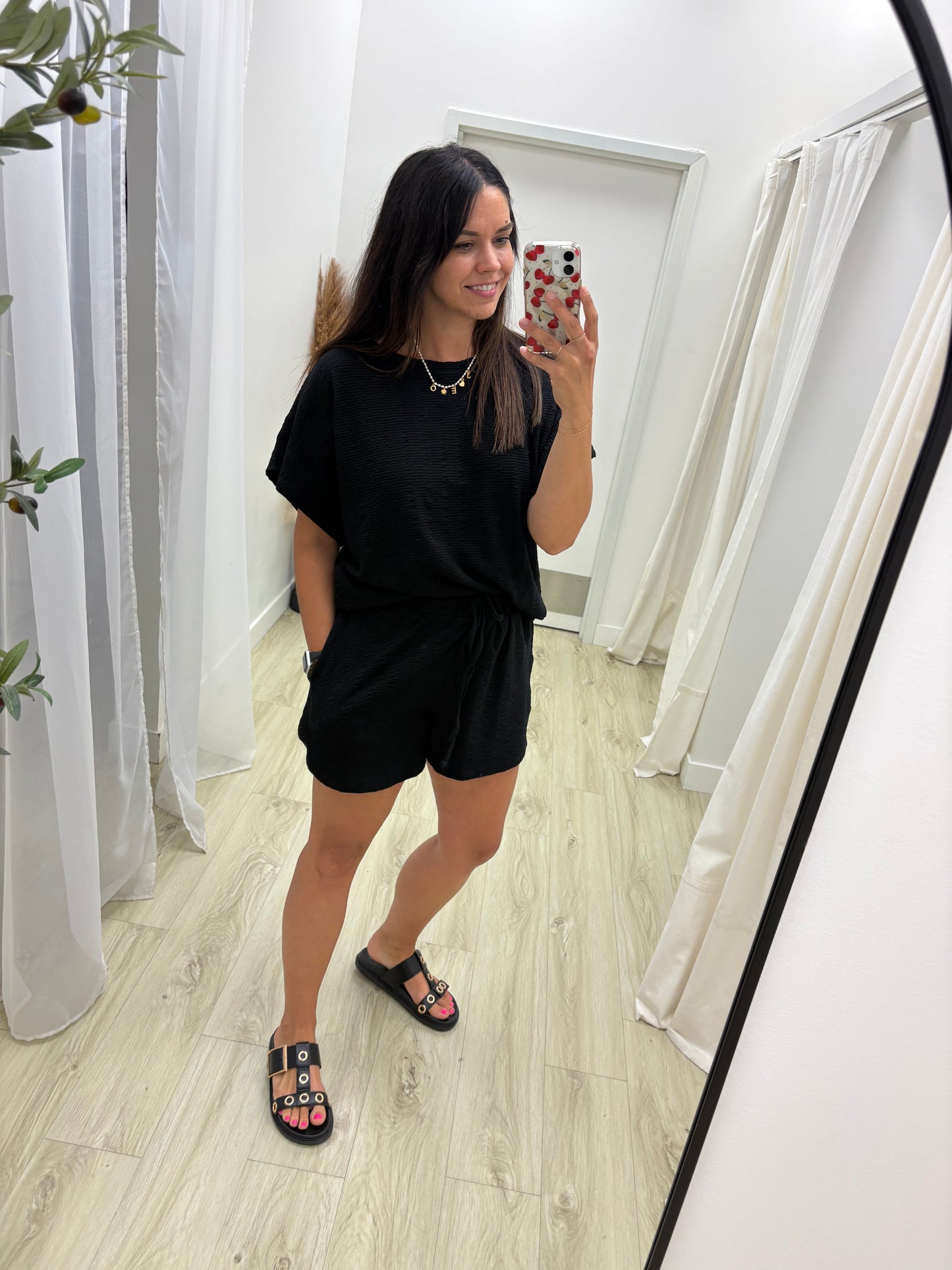 Textured Knit Loose Fit Top and Shorts Set