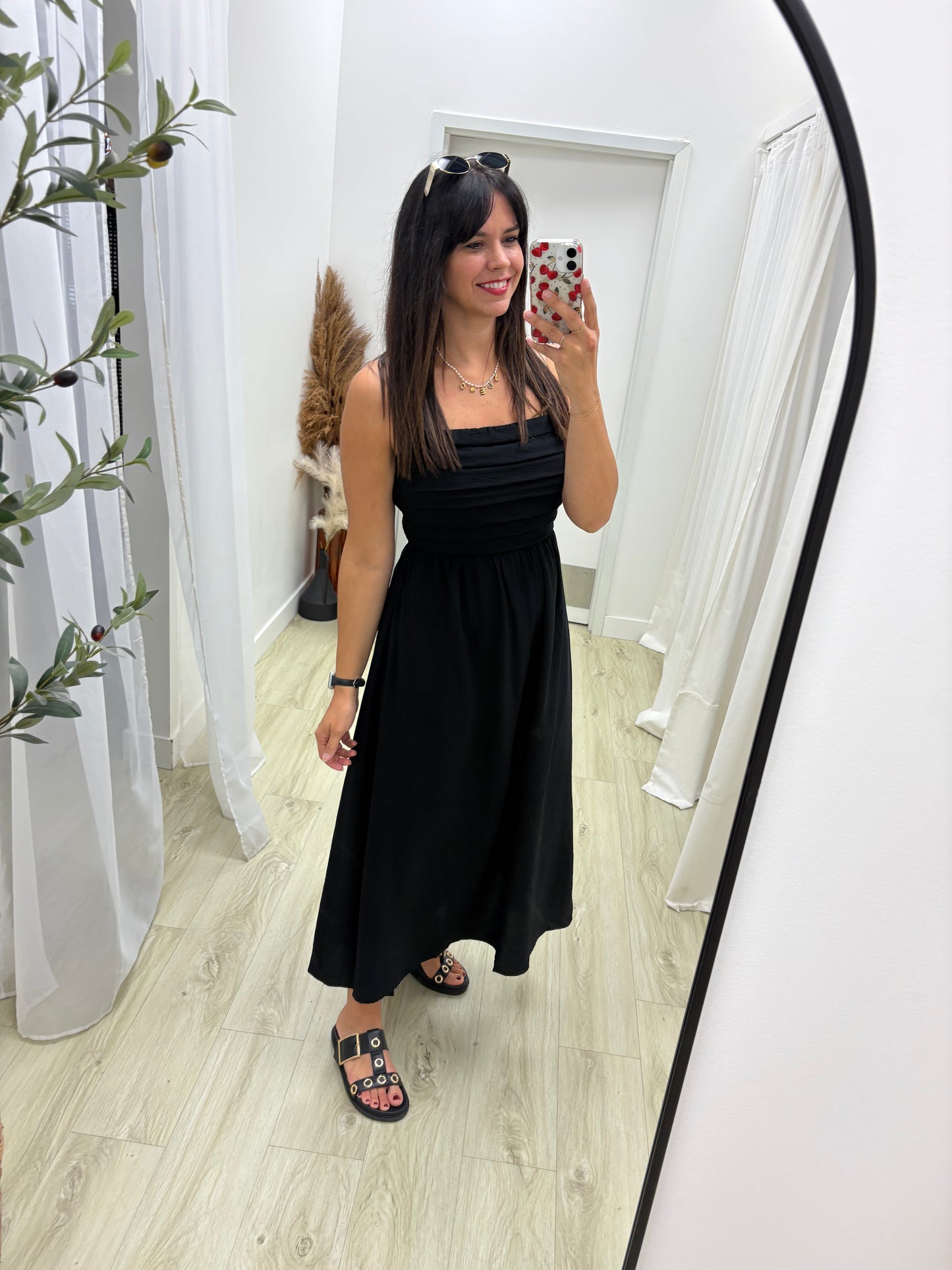 Pleated Bodice Strapless Midi Sundress