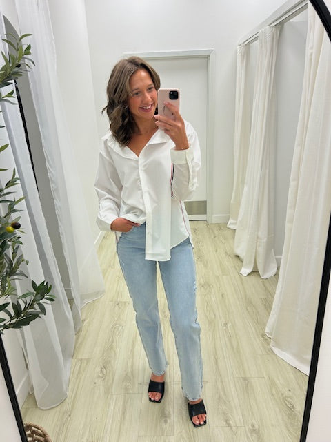 Statement Sleeve White Button Down