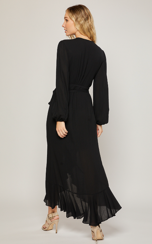 Black long sleeve maxi wrap dress