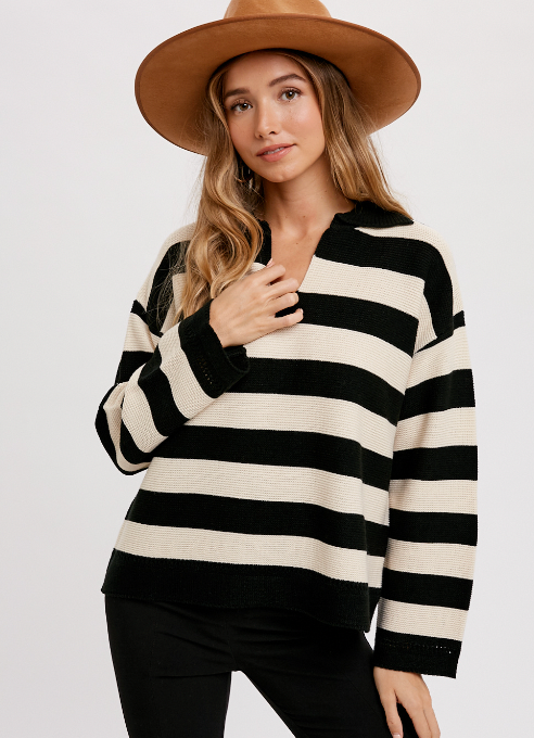 Women's striped collared pullover