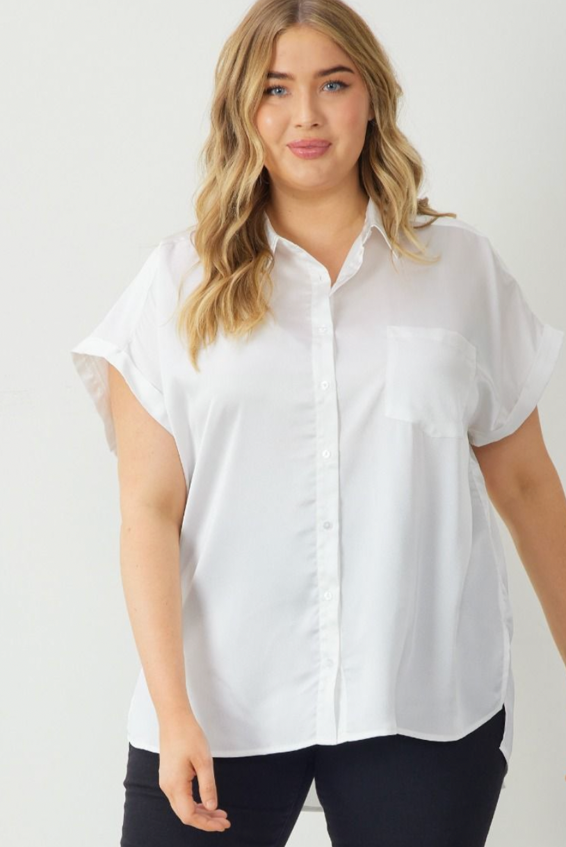 Women's plus size white button down shirt