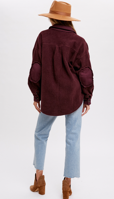 Oversized fleece shacket with elbow patches