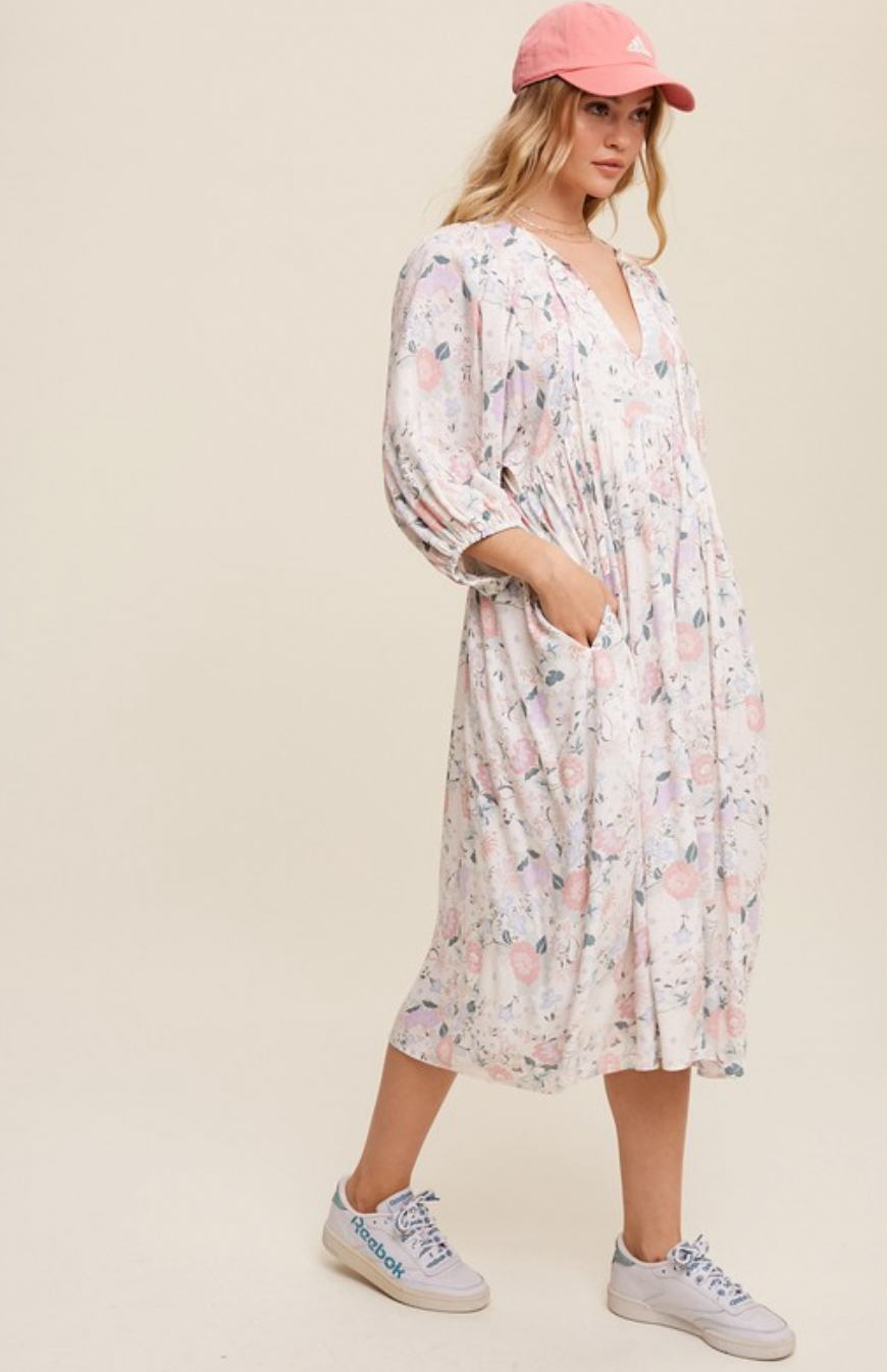 Women's midi floral dress with pockets