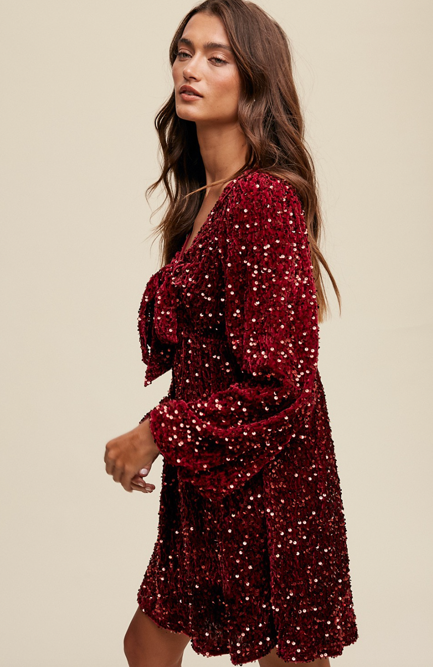 Open back sequin red dress