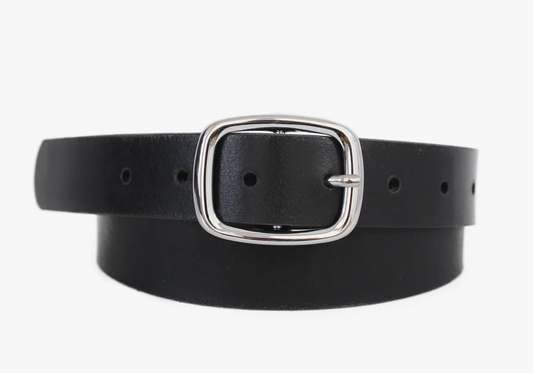 Basic Silver Rectangle Buckle Leather Belt
