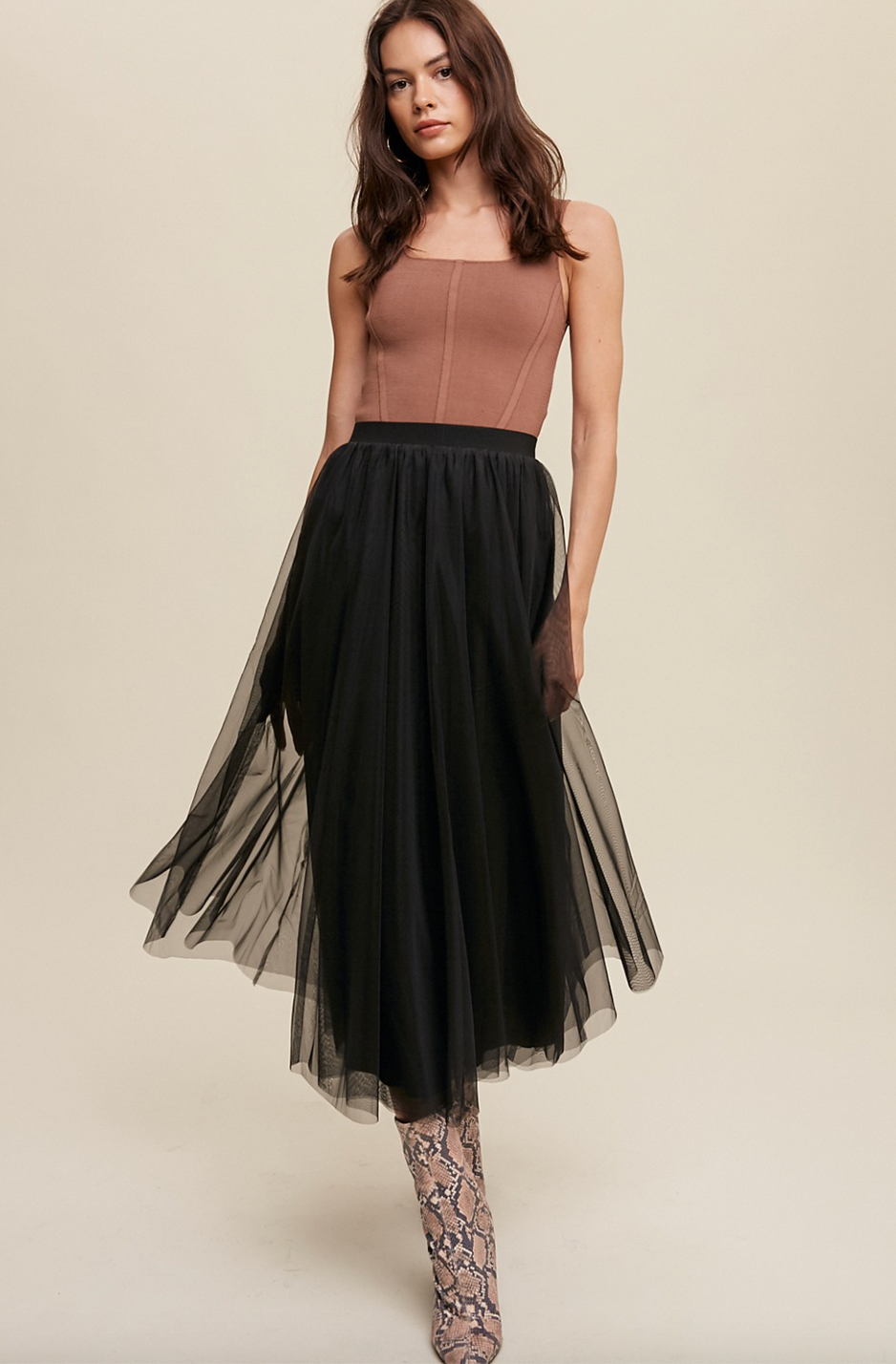 Black tulle maxi skirt