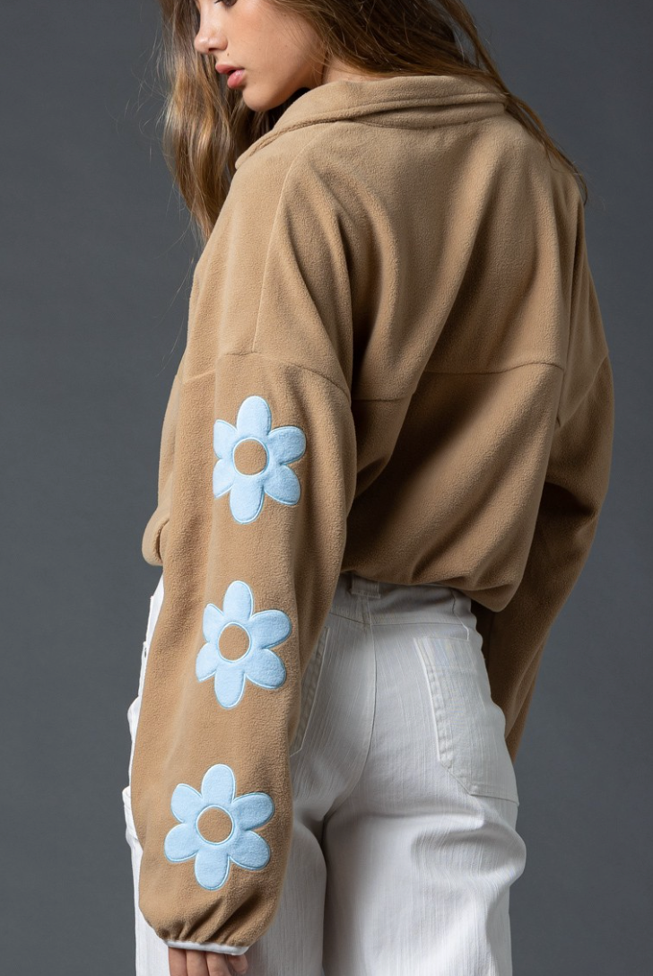 Brown fleece with blue daisies