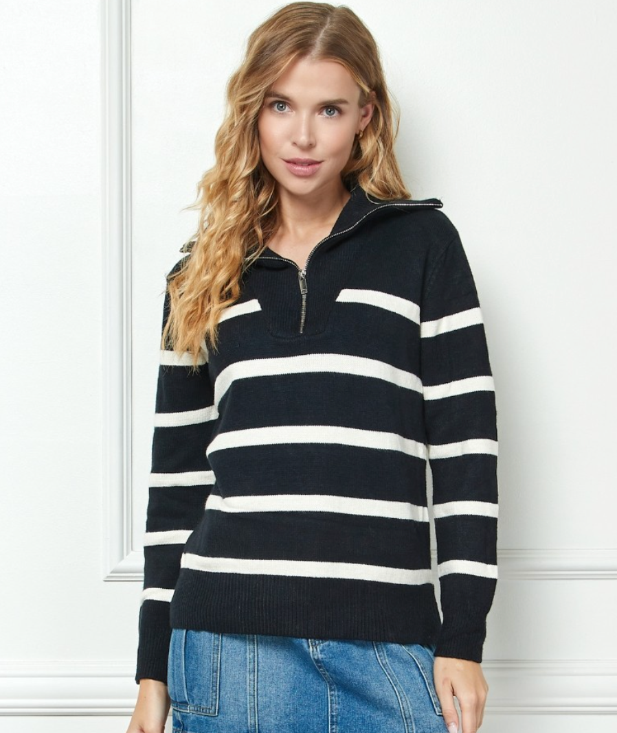 Striped half zip sweater