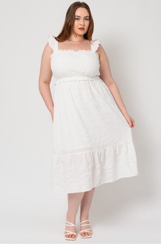 White Ruffle Midi Dress (1X-3X)