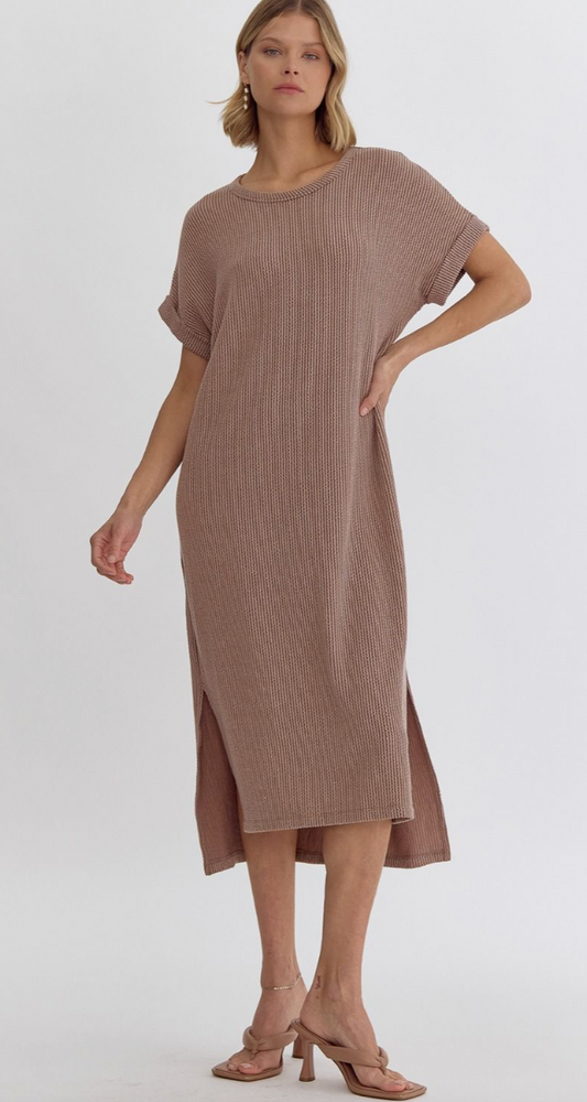 Ribbed Short Sleeve Midi Dress (2 Colours)