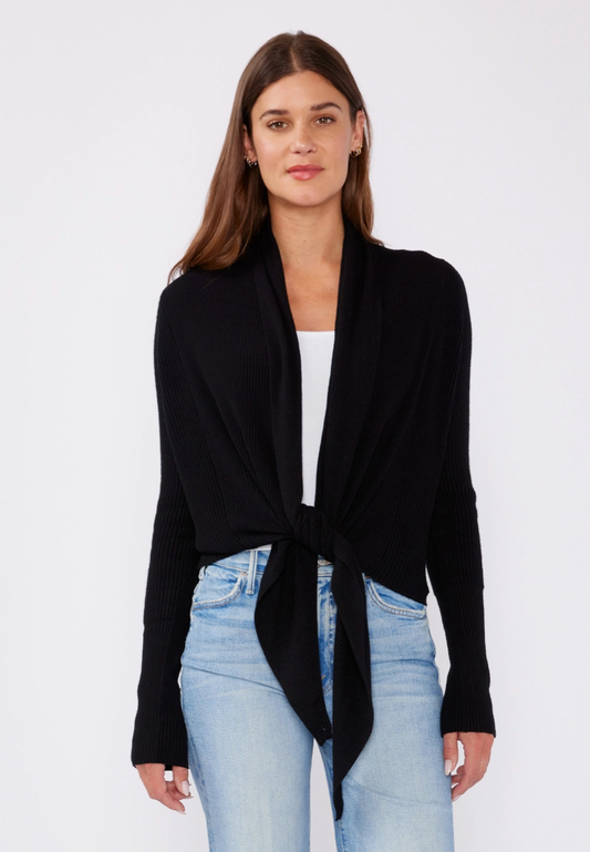 Waffle Knit Long Sleeve Tie Front Cardigan