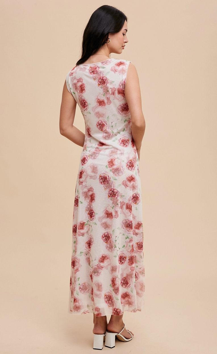 Rose Print Mesh Dress