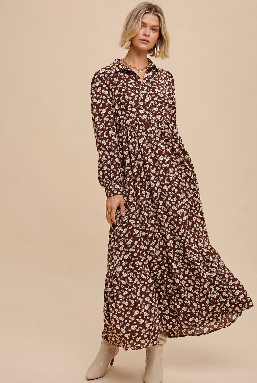 Floral brown maxi dress