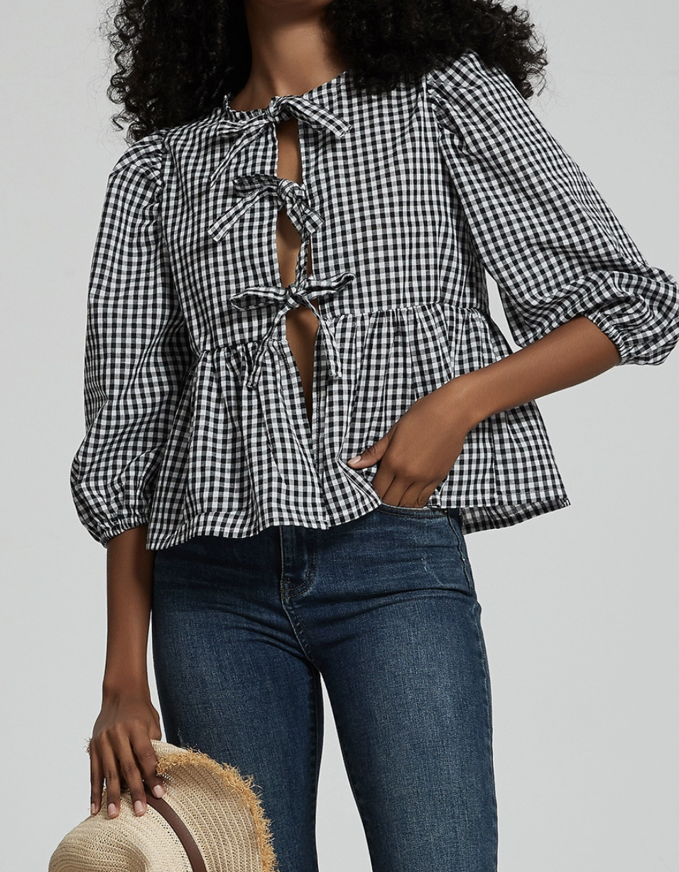 Gingham tie front shirt