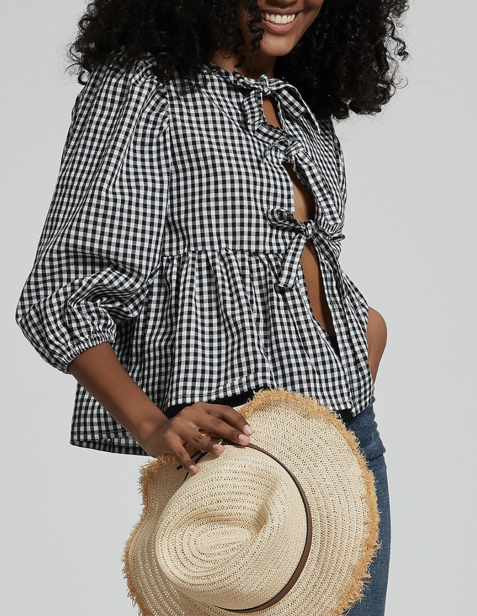 Tie front gingham shirt