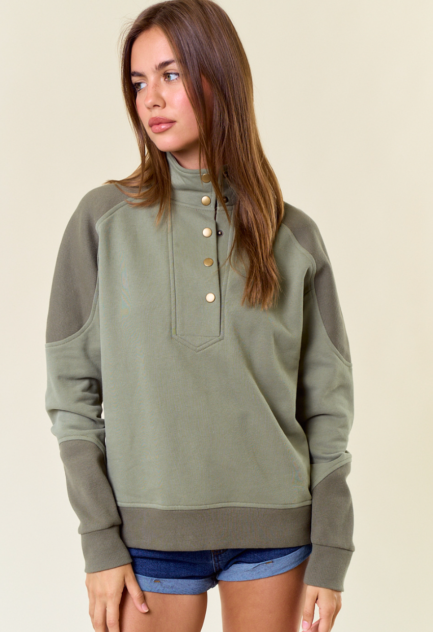 Fleece French Terry & Rib Mixed Mock Neck Sweatshirt