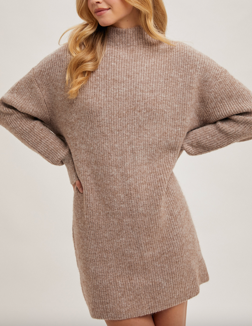 Mock Neck Knit Sweater Mini Dress