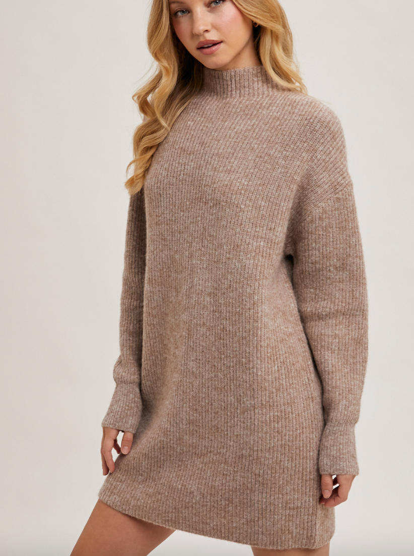 Mock Neck Knit Sweater Mini Dress