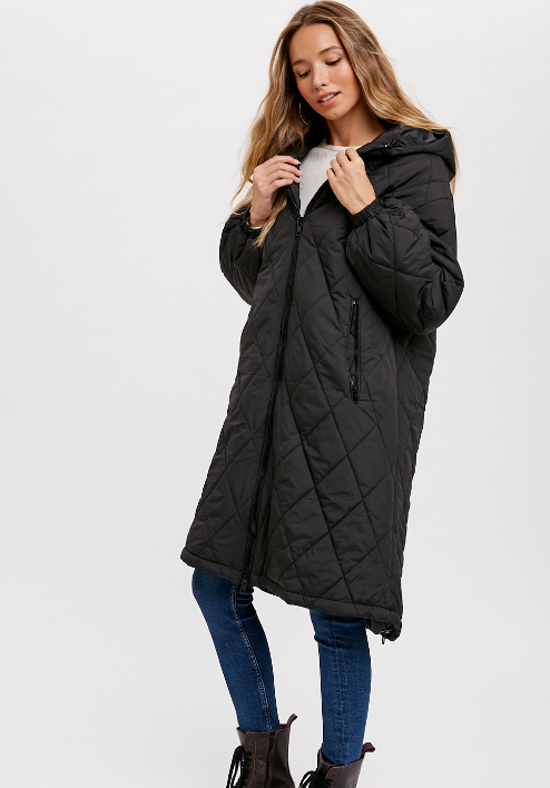 black long puffer jacket