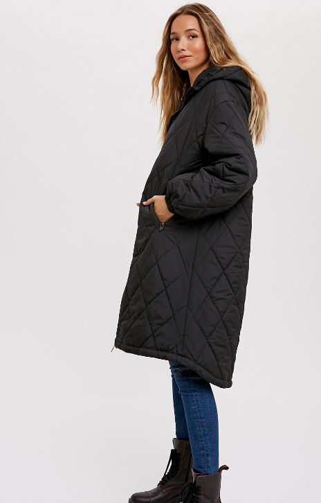 Longline Quilted Puffer Jacket (2 Colours)