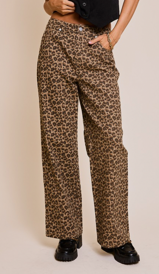 Animal print wide leg pants