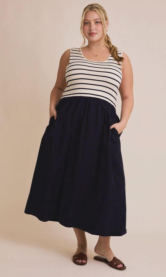 Scooped Neck Mix Dress (1X-3X)