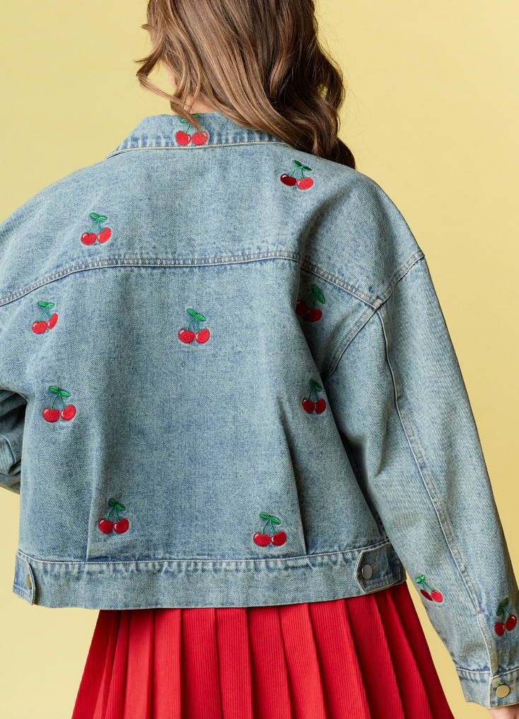 Cherry Embroidered Denim Jacket