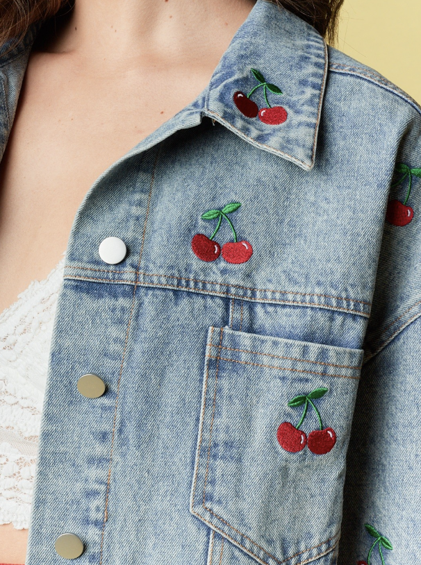 Cherry Embroidered Denim Jacket