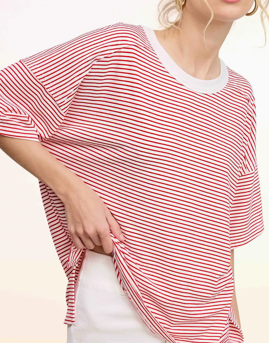Striped Drop Shoulder Tee (2 Colours)