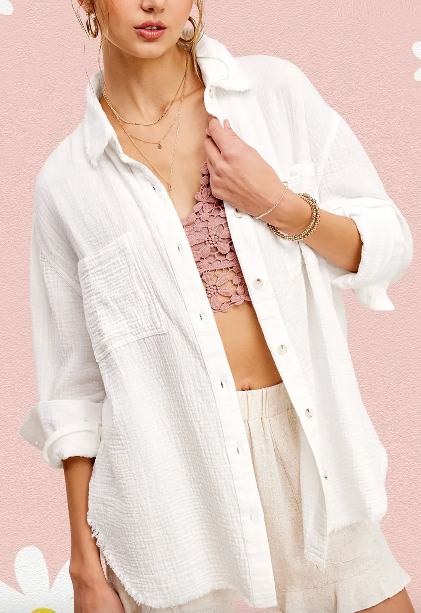 Crinkled Gauze Button Down (3 Colours)