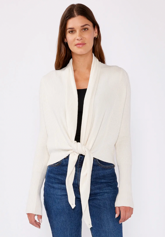 Waffle Knit Long Sleeve Tie Front Cardigan