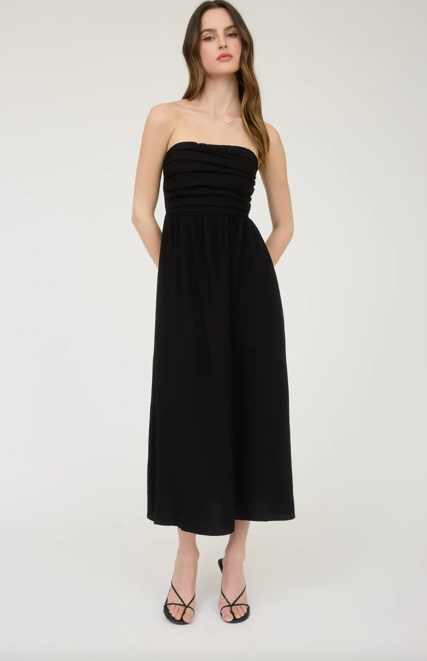 Pleated Bodice Strapless Midi Sundress