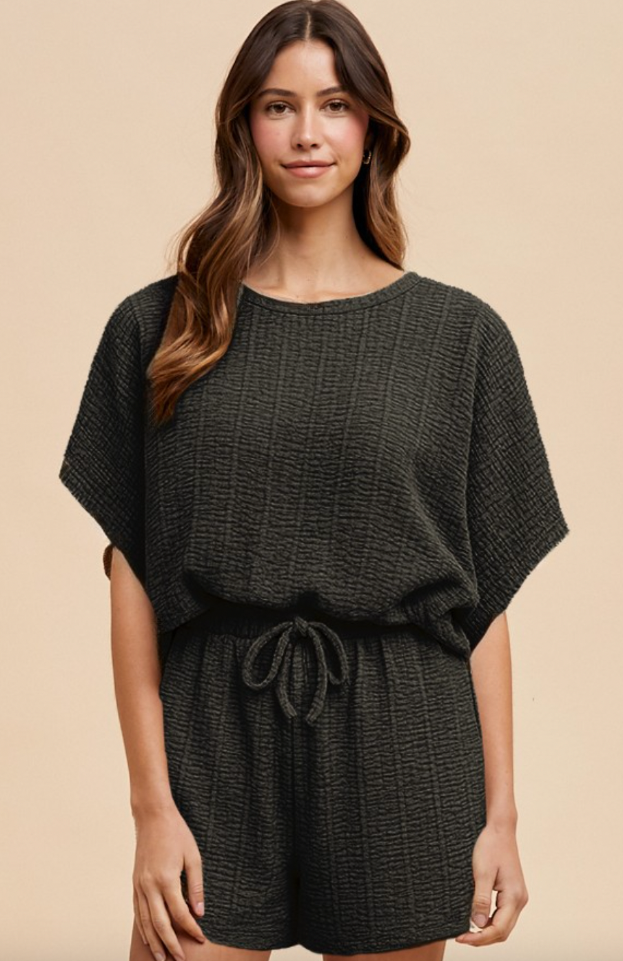 Textured Knit Loose Fit Top and Shorts Set